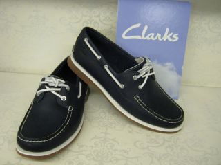 Clarks Quay Port Navy Leather Casual Lace Up Boat Shoes