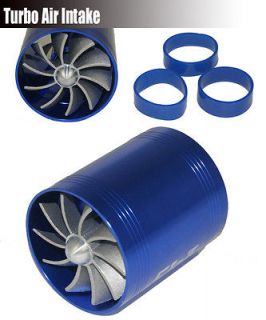 Dual Supercharger Turbo Turbonator Air Intake Gas Fuel Saver Fan Blue