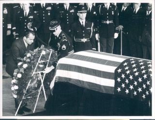 1969 President Richard Nixon Places Wreath Dwight Eisenhower Casket