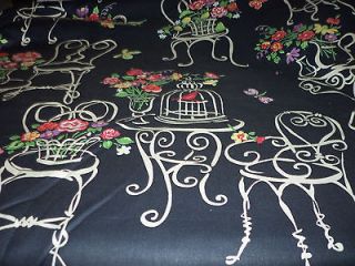 BISTRO SETTEE FABRIC BLACK WITH WROUGHT IRON TABLES & CHAIRS DRAPERY