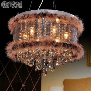 50cm Modern Brown Feather shade Crystal Pendant Lamp Ceiling Light
