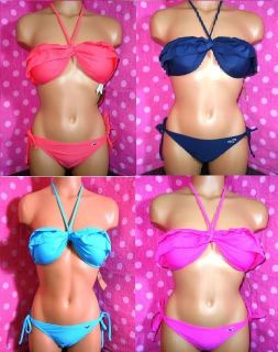 La Jolla Pink/Coral/Nav y/Blue Tiered Ruffled Coral Bandeau Bikini set