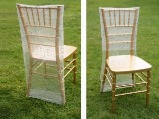 Chair Slipcovers Sheer Organza with Embroidery for Chiavari Chair