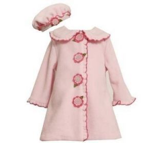 Bonnie Jean Light Pink Fleece Coat with Hat Flowers 0 3 Months 3 6