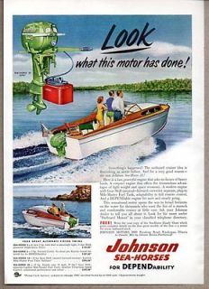 1952 Vintage Ad Johnson Sea Horse 25 HP Outboard Motors Wood Boats