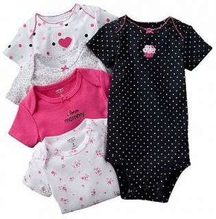 NWT Carters Baby Girl Clothes 5 Bodysuits Blue Pink Print 3 6 9 12 18