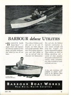 1946 BARBOUR UTILITY OUTBOARD BOAT WOOD FISH MOTOR AD