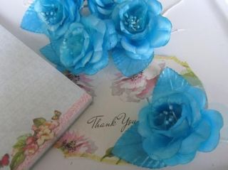12 Poly Silk Rose Flower Bouquet Brooch/wedding floral craft/Turquoise