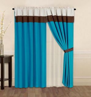 New Blue Turquoise Brown Beige Curtain Valance Panels Liner Tie back