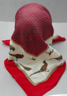 NECK Head SCARF Tie Rack ART OF SCARF Italy PHEASANT Bird Hunting Red
