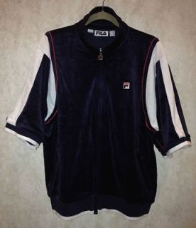 NEW Mens Sz M L XL FILA Retro Borg Velour Short Sleeve Navy Blue