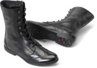 Womens Born Ankle ZipOn Lace Up WingTip Boot Leonis Black Leather
