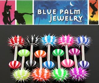 Barbell with Candy Stripe Silicone Spikey Koosh Balls T12 8 Colors