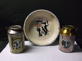 Stoneware Cow Bowl and Canisters