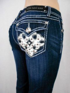Women Plus LA Idol Bootcut Jeans Leather Cross Fleur De Lis Stretch