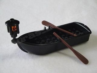Lego 14x5x2 Row Boat Black Rowboat with Reddish Brown Oars and Lantern