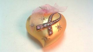 2004 CHRISTMAS GLASS ORNAMENT  BREA​ST CANCER JEWELED RIBBON  GOLD