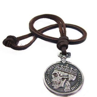 Newly listed vp128 King of skull ROUND TAG Genuine Brown Leather Rope