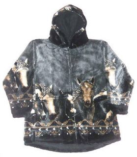 Pewter Horse Hooded Ultra Plush Fleece Jacket XS   2X