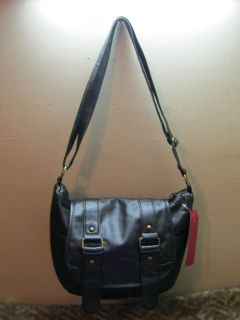 new black Bongo leather like flap handbag purse outdoorsy buckles