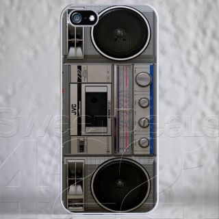 Custom White Apple iPhone 5 Vintage BoomBox Ghetto Blaster Case Cover