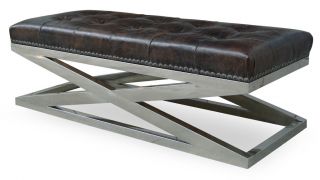 Leather Rectangular Tufted Stainless Base Cocktail Restoration
