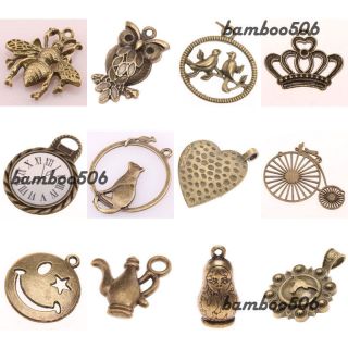 Fashion Antique Brass 12 Multi shape Jewelry Charms Bead Caps Bracelet