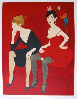 Philippe NOYER Hand Signed Large Lithograph LADIES IN RED