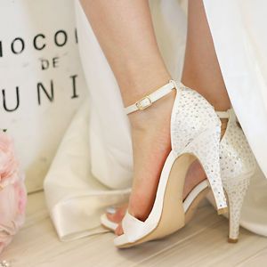 lustrous satin sandal with glitter rhinestone heel