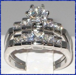 Cubic Zirconia Platinum EP Bridal Engagement Wedding Ring Set   SIZE 6