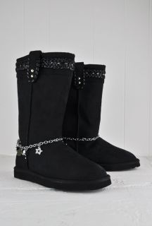 West Black Winter Suede Boots with Rhinestone Braided Design Size 6 10