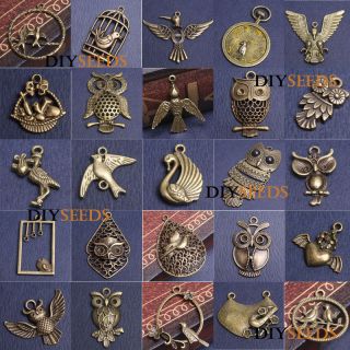 Vintage Style Antique Brass Bird & Owl Jewelry Findings Charms