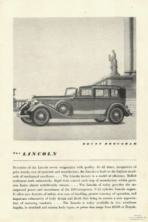 1934 VINTAGE LINCOLN CAR BRUNN BROUGHAM PRINT AD