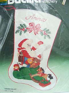 Bucilla CHECKING HIS LIST Crewel Stitchery Christmas Stocking Kit