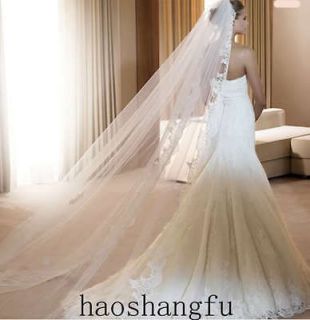 Fashionable Ivory Chapel Wedding Dress Veil Lace Purfle