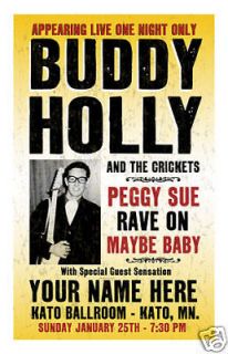 Your name on a Buddy Holly concert poster personalized