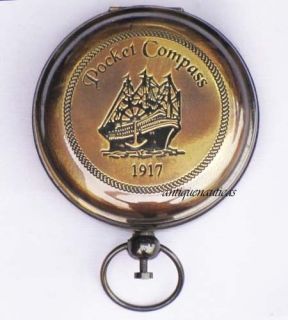 Collectable Antique Finish Brass Nautical Push Button Pocket Compass