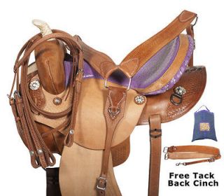 NR New 15 Tooled Leather Purple Seat Barrel Racing Western Horse