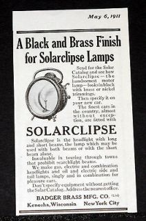 1911 OLD MAGAZINE PRINT AD, BADGER, BLACK & BRASS SOLARCLIPSE