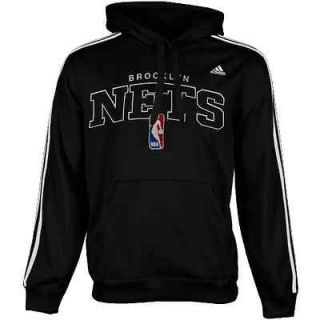 adidas Brooklyn Nets Three Stripe Pullover Hoodie Sweatshirt   Black