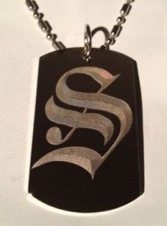 OLD English Font Initial Alphabet Letter S   Dog Tag w/ Metal Chain