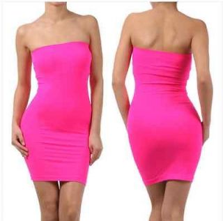 Tube Strapless Stretch Tight Fitted Seamless Neon Pink Body Con Mini