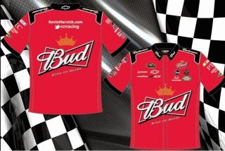 2012 Kevin Harvick BUD Budweiser Red Black NASCAR Pit Crew Shirt Adult