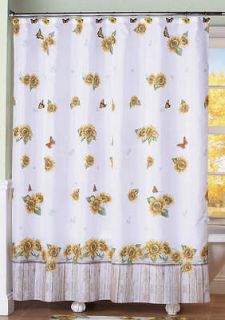 & Country Floral Fabric Shower Curtain Bathroom Decor w/ Accessories