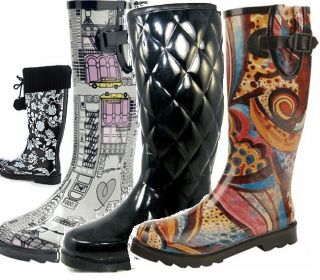 Fashion @ Women Mid Calf Rubber Cowboy Rain Boot Shoes
