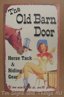 Horse Tack & Riding Gear PinUp Cowgirl TIN SIGN metal vtg western wall