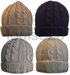 W25 RETRO FUNKY TURN UP CUFF CABLE RIBBED KNITTED BEANIE SKI WINTER