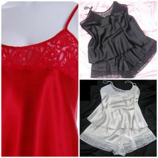 GORGEOUS SATIN CAMI & FRENCH KNICKER SETS~BLACK~WHITE~RED SIZES 10 to