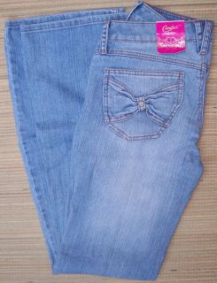 CANDIES ABBEY ROAD JUNIORS DEEP FADED LOW RISE FLARE DENIM JEANS