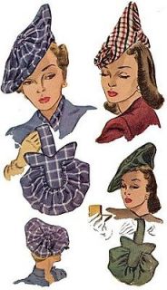 H1318   1940s Ladies Hats and Purses Sewing Pattern   Historical